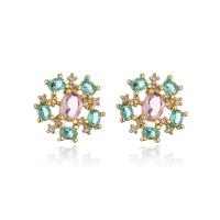Cubic Zirconia Micro Pave Brass Earring, 18K gold plated & micro pave cubic zirconia & for woman, multi-colored 