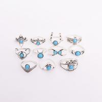 Zinc Alloy Ring Set, with turquoise, platinum color plated, 11 pieces & for woman, 16mm,17mm 