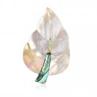 Shell Brooch, with Zinc Alloy, Leaf, silver color plated, for woman, mixed colors 