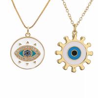 Collier Evil Eye bijoux, laiton, avec 2 chaînes de rallonge, Mauvais œil, Placage de couleur d'or, styles différents pour le choix & pavé de micro zircon & pour femme & émail, couleurs mélangées .7 pouce, Vendu par PC