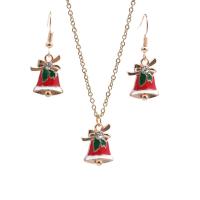 Zinc Alloy Jewelry Set, earring & necklace, Christmas Bell, gold color plated, 2 pieces & Christmas jewelry & for woman & enamel & with rhinestone 