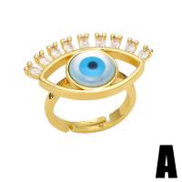 Evil Eye Jewelry Finger Ring, Brass, with Resin, high quality gold color plated & micro pave cubic zirconia & for woman, golden, 17mm 
