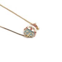 Christmas Jewelry Necklace, Brass, with 2 extender chain, gold color plated, micro pave cubic zirconia & for woman, mixed colors .7 Inch 