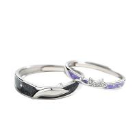Couple Finger Rings, 925 Sterling Silver, Fish, polished, adjustable & for couple & enamel 