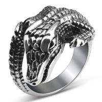 316L Stainless Steel Finger Ring, Crocodile & for man & blacken, original color, 21mm, US Ring 