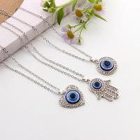 Collier Evil Eye bijoux, alliage de zinc, styles différents pour le choix & émail & avec strass, bleu, 270mm, Vendu par PC