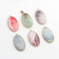 Agate Brass Pendants, with Brass, Oval, gold color plated, Unisex 