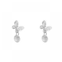 Cubic Zircon Brass Earring, with Cubic Zirconia, Butterfly, platinum color plated, fashion jewelry & for woman, platinum color 