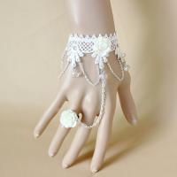 Lace Bracelet Ring, with Crystal & Resin, with 2.75inch extender chain, Flower, vintage & for bridal & for woman, white, US Ring  Approx 5.9 Inch 