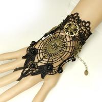 Zinc Alloy Bracelet Ring, with Non-woven Fabrics & Lace, with 2.75inch extender chain, Spider Web, gold color plated, Halloween Design & for woman & with rhinestone & hollow, black Approx 5.3 Inch 