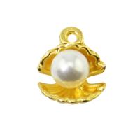 Plastic Zinc Alloy Pendants, with Plastic Pearl, Shell, gold color plated, DIY Approx 1.5mm 