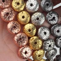 Natürliche Lava Perlen, flache Runde, plattiert, DIY, keine, 13x6mm, ca. 10PCs/Tasche, verkauft von Tasche