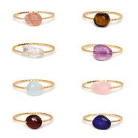 Gemstone Stainless Steel Finger Ring, Zinc Alloy, with Gemstone, fashion jewelry & for woman, golden 