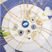 Collier Evil Eye bijoux, alliage de zinc, avec perle de plastique, Mauvais œil, Placage, bijoux de mode & pour femme & avec strass, plus de couleurs à choisir Environ 14.9-17.7 pouce, Vendu par PC