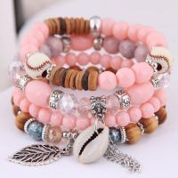 Zinc Alloy Resin Bracelets, with Wood & Resin, Leaf, plated, multilayer & for woman Approx 6.7 Inch 
