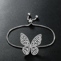 Cubic Zirconia Micro Pave Brass Bracelet, Butterfly, plated, Adjustable & micro pave cubic zirconia & for woman Approx 9.44 Inch 