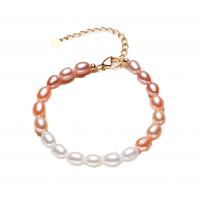 Cultured Freshwater Pearl Brass Bracelet, with Brass, with 4cm extender chain, 14K gold plated, Natural & fashion jewelry & for woman, mixed colors, 5-6mm cm 