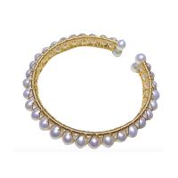 bracelet en laiton de perle d'eau douce cultivée, avec laiton, Plaqué d'or 14K, Naturel & bijoux de mode & pour femme, deux couleurs différentes, 180mm, Vendu par PC