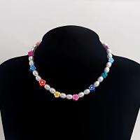 Collier de perles en plastique, alliage de zinc, avec Plastique ABS perle & argile de polymère, avec 10cm chaînes de rallonge, bijoux de mode & pour femme, multicolore cm, Vendu par brin