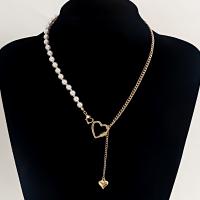 Plastic Pearl Necklace, Zinc Alloy, with ABS Plastic Pearl, with 6.5cm extender chain, Heart, gold color plated, fashion jewelry & for woman, golden, 10mm cm 