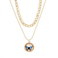 Time Gem Jewelry Necklace, Zinc Alloy, with 6.5 extender chain, Butterfly, Double Layer & fashion jewelry & Unisex cm 