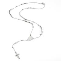 Rosary Necklace, Acier inoxydable 304, avec alliage de zinc, croix, Placage galvanique, unisexe, 3mm .69 pouce, Vendu par PC