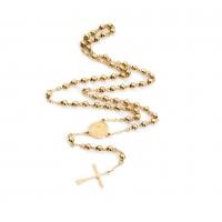 Rosary Necklace, Acier inoxydable 304, avec alliage de zinc, croix, Placage galvanique, unisexe, doré, 4mm .69 pouce, Vendu par PC