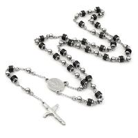 Rosary Necklace, Acier inoxydable 304, avec alliage de zinc, croix, Placage galvanique, unisexe, 6mm .56 pouce, Vendu par PC