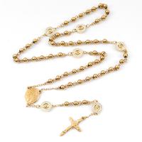 Rosary Necklace, 304 Stainless Steel, with Zinc Alloy, Cross, Galvanic plating, Unisex & with rhinestone, golden .56 Inch 