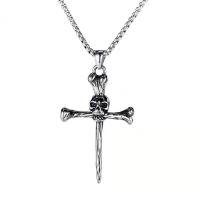 Luminated Necklace, Zinc Alloy, with 316L Stainless Steel, Skull Cross, silver color plated, fashion jewelry & for man cm 