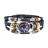 Synthetic Leather Bracelet, with Glass, multilayer & Unisex & luminated, black, 210mm 