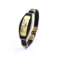 Cowhide Bracelet, with Zinc Alloy, gold color plated, fashion jewelry & for man 210mm 