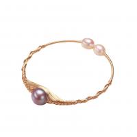 Edison Pearl Bangle, with Freshwater Pearl & Brass, 14K gold plated, Natural & fashion jewelry & for woman, two different colored, 180mm 