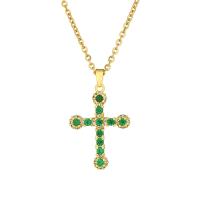 Cubic Zircon Micro Pave Brass Necklace, with 304 Stainless Steel Chain, Cross, 18K gold plated, fashion jewelry & micro pave cubic zirconia & for woman cm 