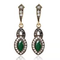 Zinc Alloy Rhinestone Hoop Earring, with Emerald, antique gold color plated, fashion jewelry & for woman & with rhinestone, 48mm 