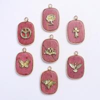 Rhodonite Pendants, with Brass, Rectangle, gold color plated, Unisex 
