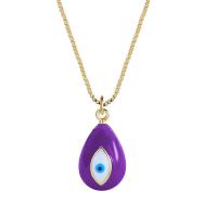 Collier Evil Eye bijoux, laiton, avec 5cm chaînes de rallonge, larme, Placage de couleur d'or, pour femme & émail, plus de couleurs à choisir Environ 45 cm, Vendu par PC