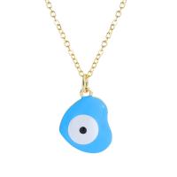 Evil Eye Jewelry Necklace, Brass, with 5cm extender chain, Heart, gold color plated, for woman & enamel Approx 45 cm 