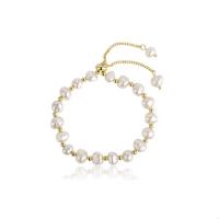 bracelet en laiton de perle d'eau douce cultivée, avec perle d'eau douce cultivée, avec 2.36inch chaînes de rallonge, Plaqué d'or 14K, bijoux de mode & pour femme, plus de couleurs à choisir Environ 10.47 pouce, Vendu par brin