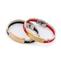 Couple Bracelet, Titanium Steel, with PU Leather Cord, Vacuum Ion Plating, Unisex 210mm Approx 8.26 Inch 