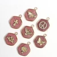 Rhodonite Pendants, Rhodochrosite, with Brass, Hexagon, gold color plated, Unisex pink 