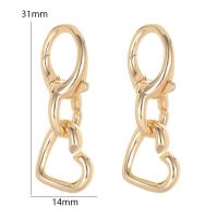 Brass Lobster Claw Cord Clasp, Heart, 14K gold plated, DIY 