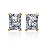 Cubic Zircon (CZ) Stud Earring, Brass, Rectangle, gold color plated, for woman & with cubic zirconia, golden, 5.8mm 