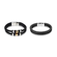 Leather Bracelet, with Titanium Steel, Vacuum Ion Plating, Double Layer & fashion jewelry & Unisex 