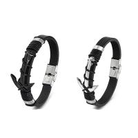 Leather Bracelet, with Titanium Steel, Anchor, Vacuum Ion Plating, fashion jewelry & for man 
