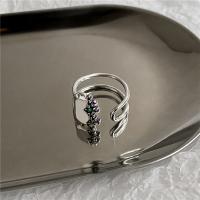 Цирконий Микро вымощает стерлингового серебра палец кольцо, 925 пробы, полированный, Регулируемый & инкрустированное микро кубического циркония & Женский, оригинальный цвет продается PC