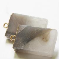 Grey Agate Pendant, with Brass, gold color plated, Unisex, grey 