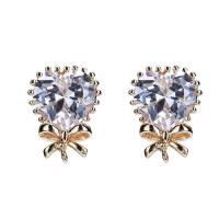 Cubic Zircon Brass Earring, Heart, real gold plated, micro pave cubic zirconia & for woman & faceted, 12mm 