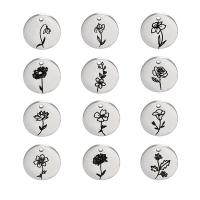 Stainless Steel Pendants, 304 Stainless Steel, Round, DIY & with flower pattern, original color 