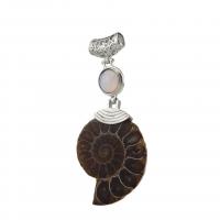 Trumpet Shell Fossil Pendant, with Gemstone & Zinc Alloy, Conch, silver color plated & Unisex 